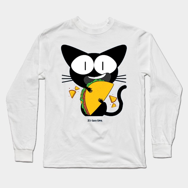 hungry cat, It's taco time Long Sleeve T-Shirt by Stylza